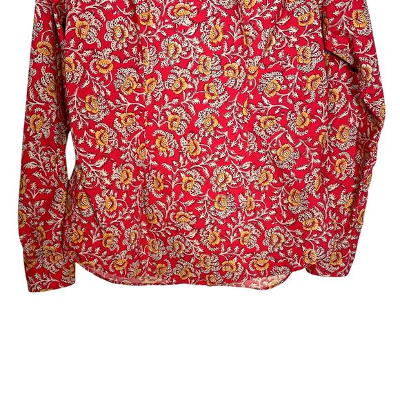 Chaps Ralph Lauren Womens Shirt Button Up Red Yellow Floral No Iron Blouse Top M - Picture 7 of 8